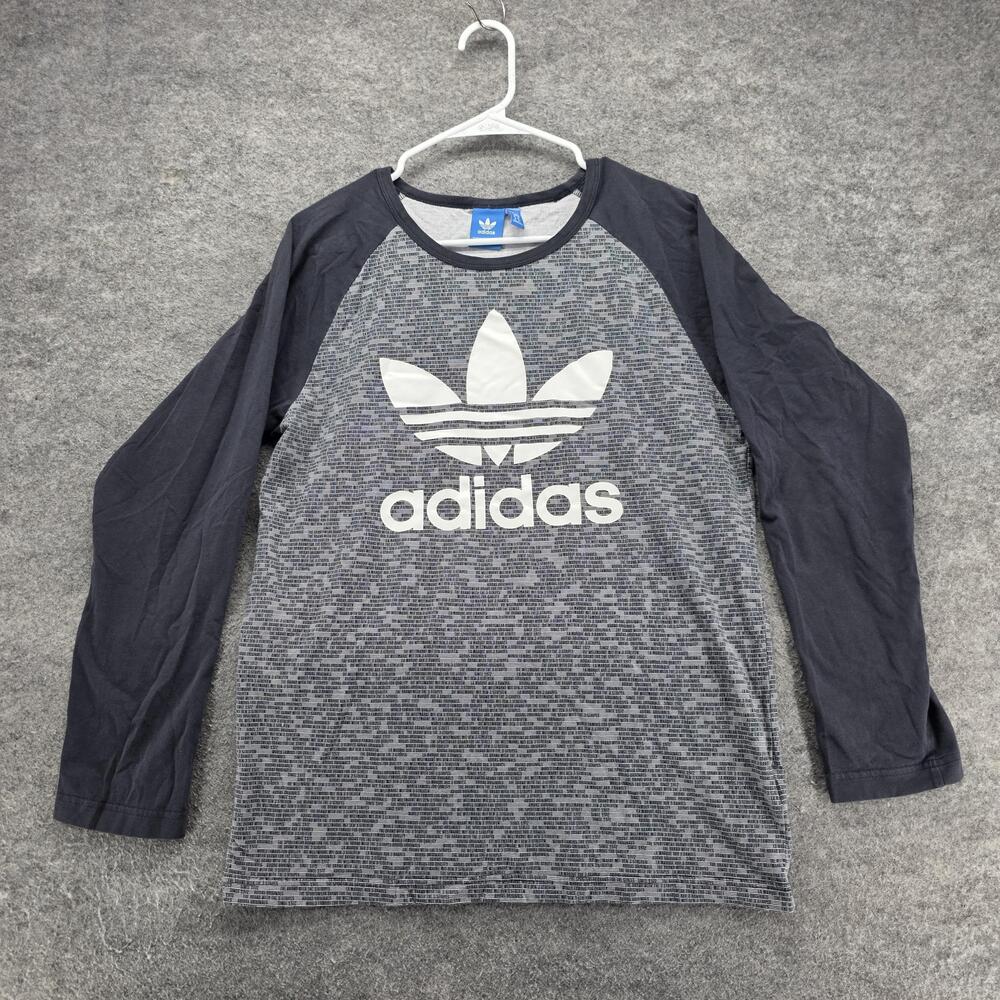 Adidas T-Shirt Unisex Adults M Gray Striped Jersey Raglan Long Sleeve Crew